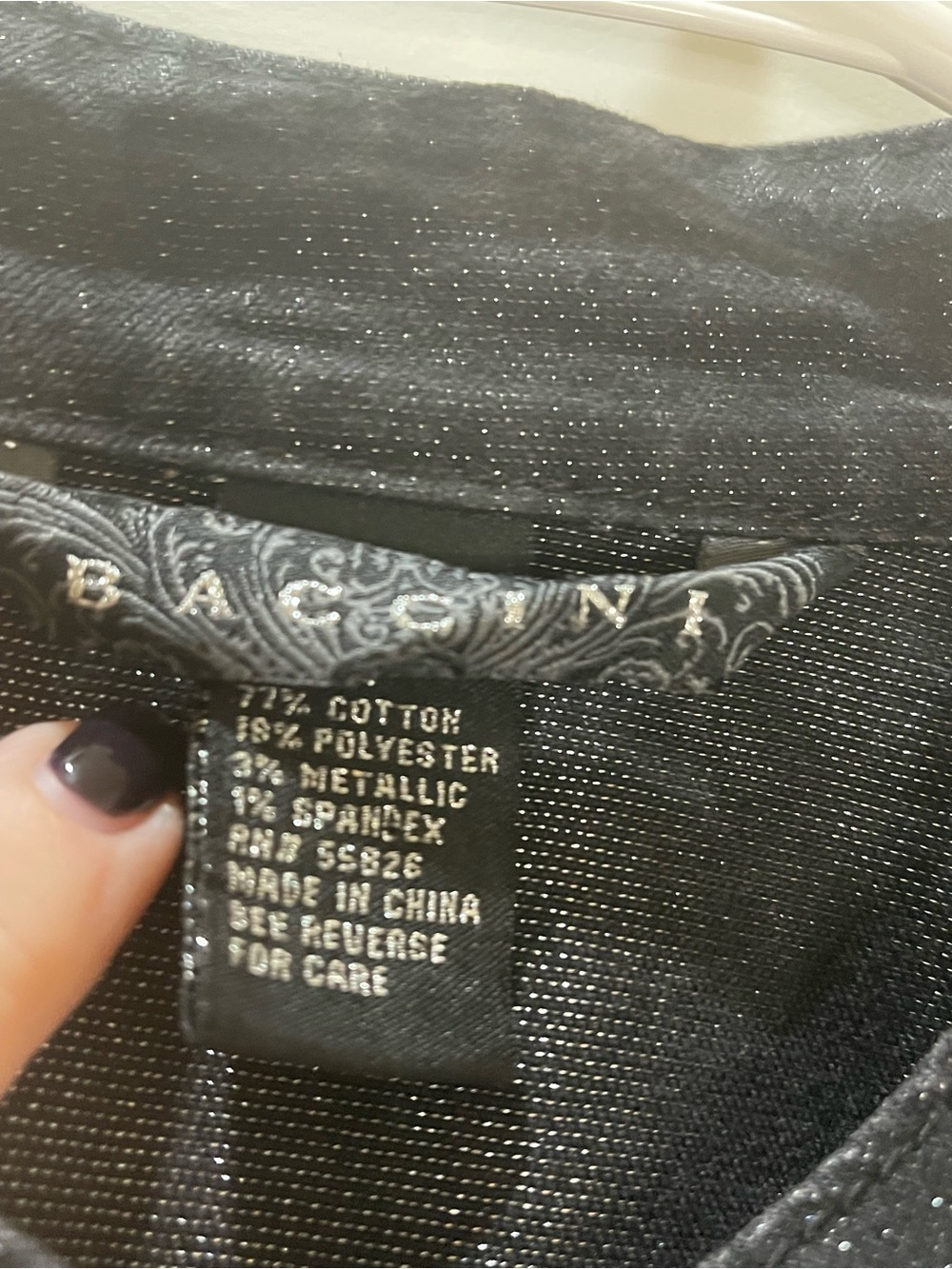 Baccini Black Ruffle-Front Jean Jacket with Shimmer Cotton Stretch XL - Picture 5 of 7